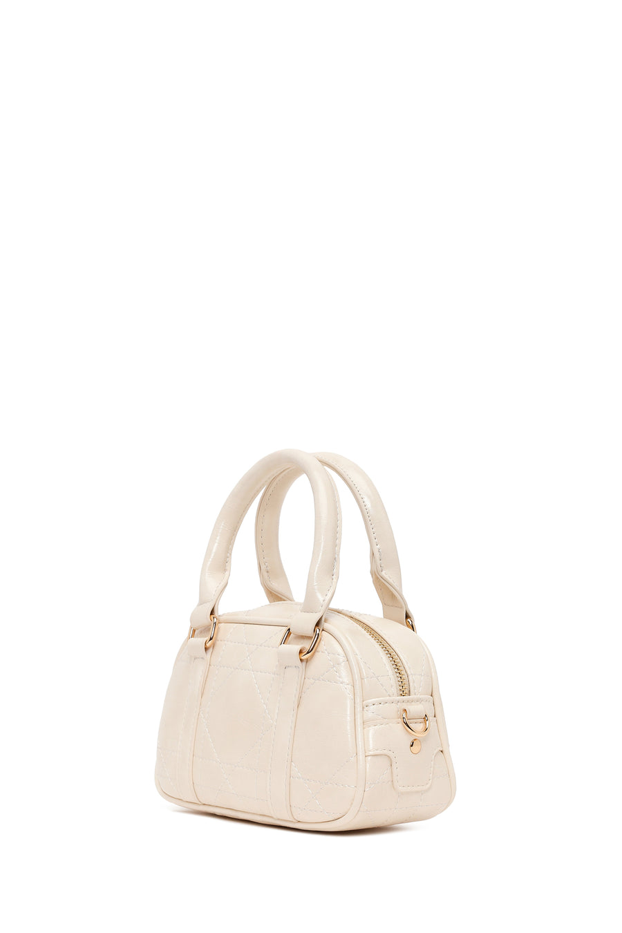 Woman Cream Long Strap Mini Quilted Shoulder Bag