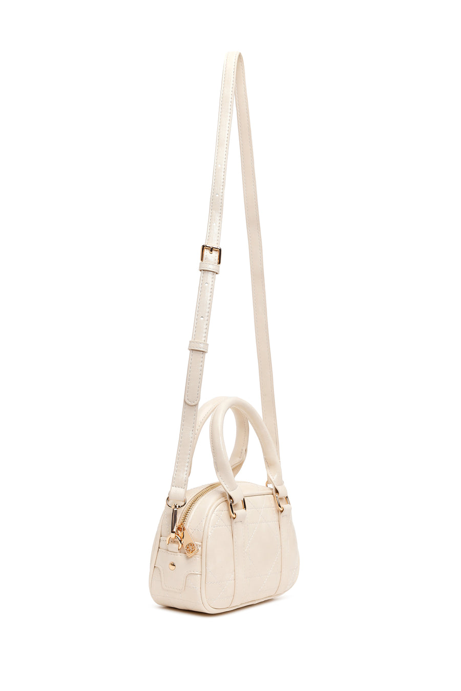Woman Cream Long Strap Mini Quilted Shoulder Bag