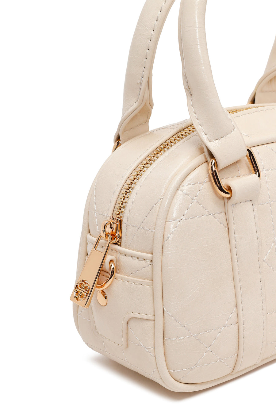 Woman Cream Long Strap Mini Quilted Shoulder Bag