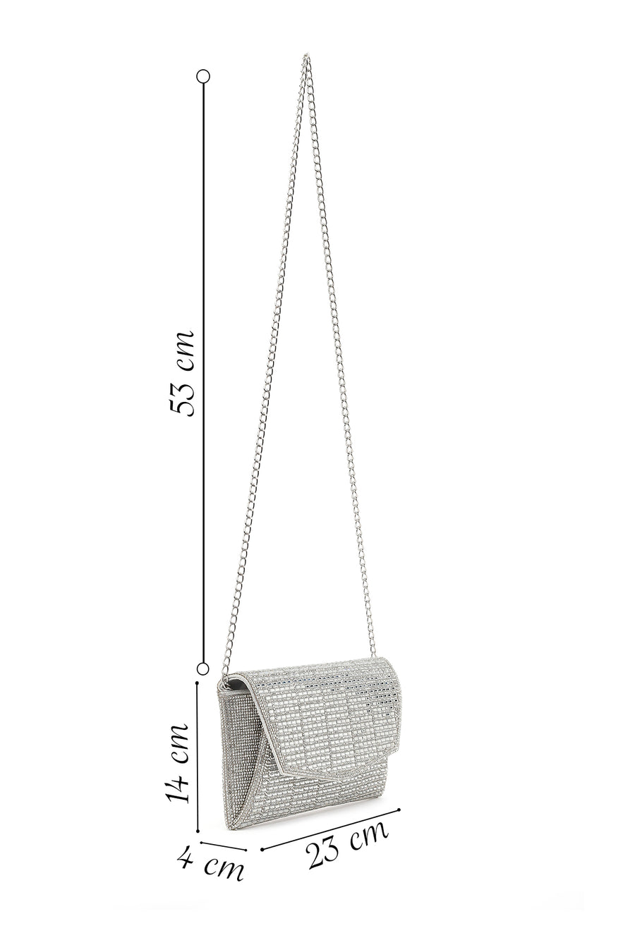 Women's Silver Long Chain Strap Embellished Mini Evening Clutch Bag