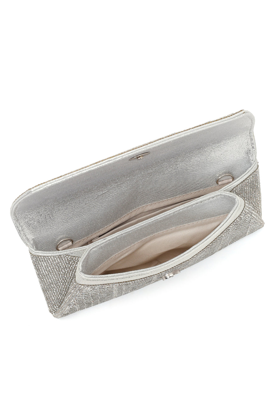 Women's Silver Long Chain Strap Embellished Mini Evening Clutch Bag