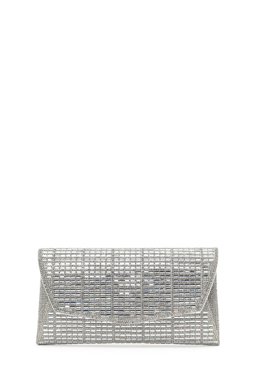 Women's Silver Long Chain Strap Embellished Mini Evening Clutch Bag