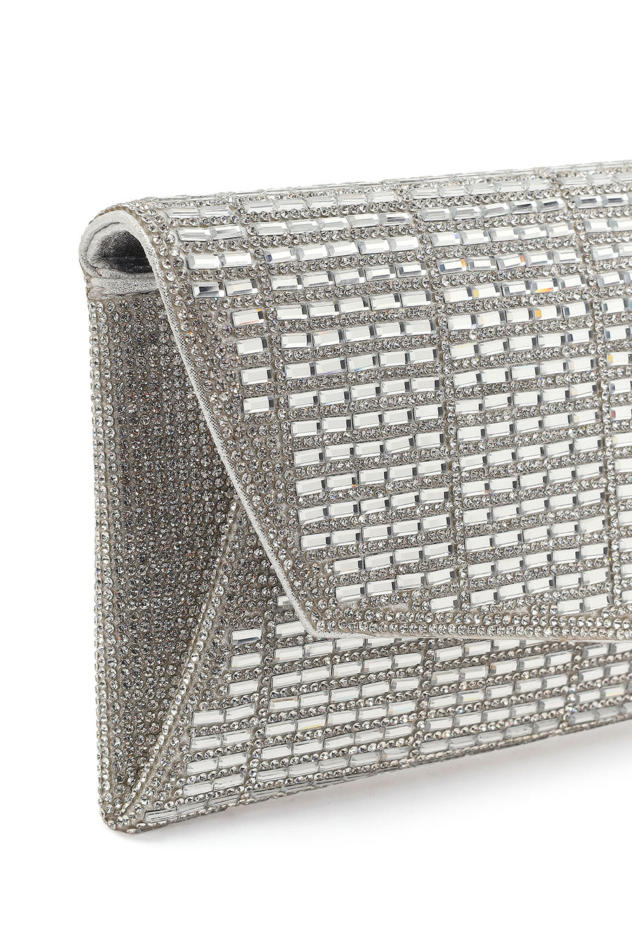 Women's Silver Long Chain Strap Embellished Mini Evening Clutch Bag