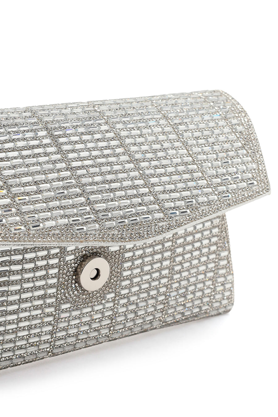 Women's Silver Long Chain Strap Embellished Mini Evening Clutch Bag