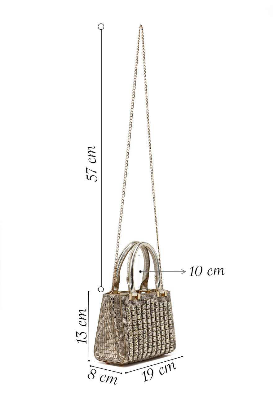 Women's Gold Long Chain Strap Embellished Mini Evening Bag