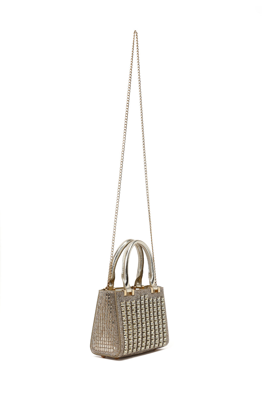 Women's Gold Long Chain Strap Embellished Mini Evening Bag
