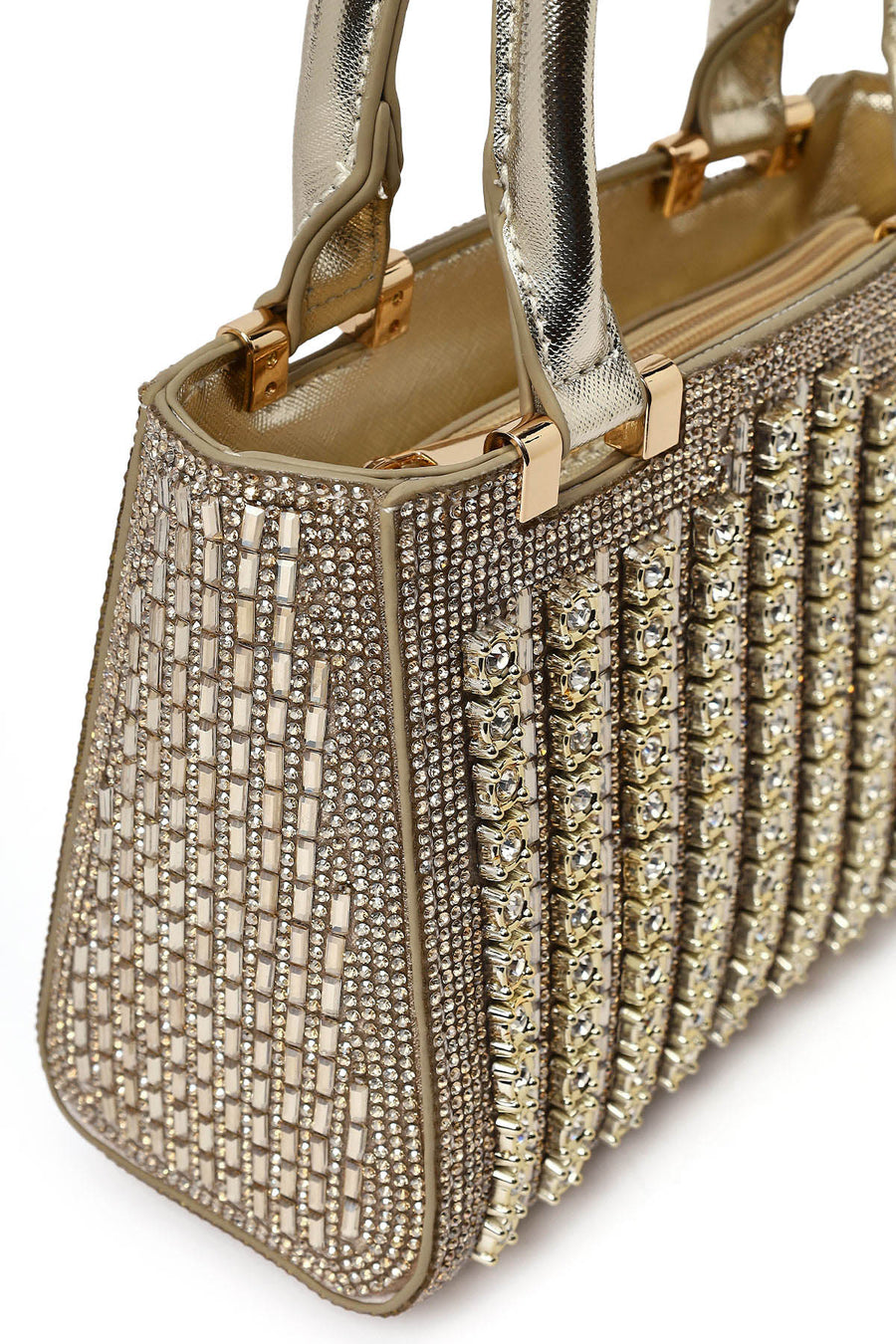 Women's Gold Long Chain Strap Embellished Mini Evening Bag