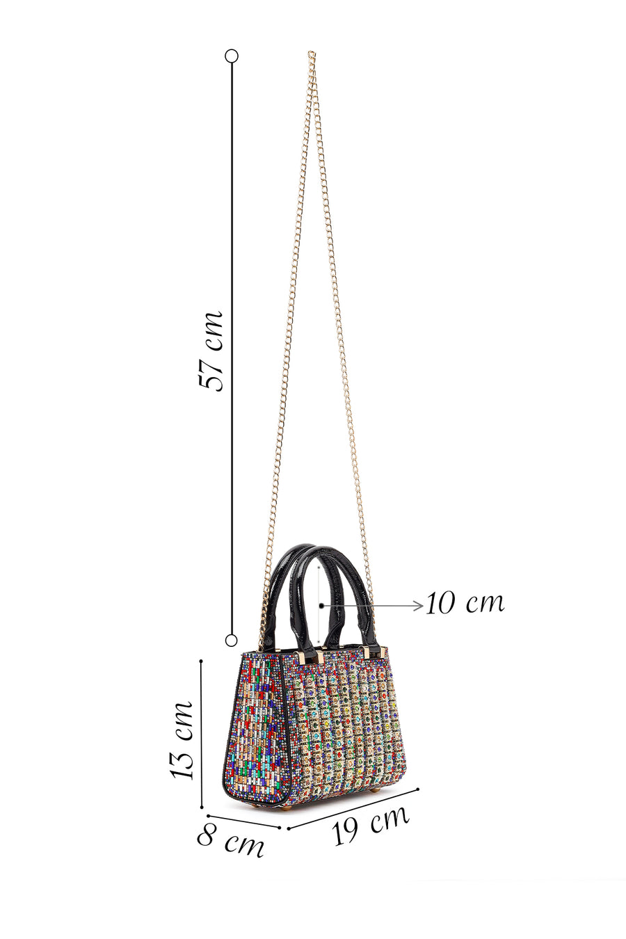 Women's Colorful Long Chain Strap Embellished Mini Evening Bag