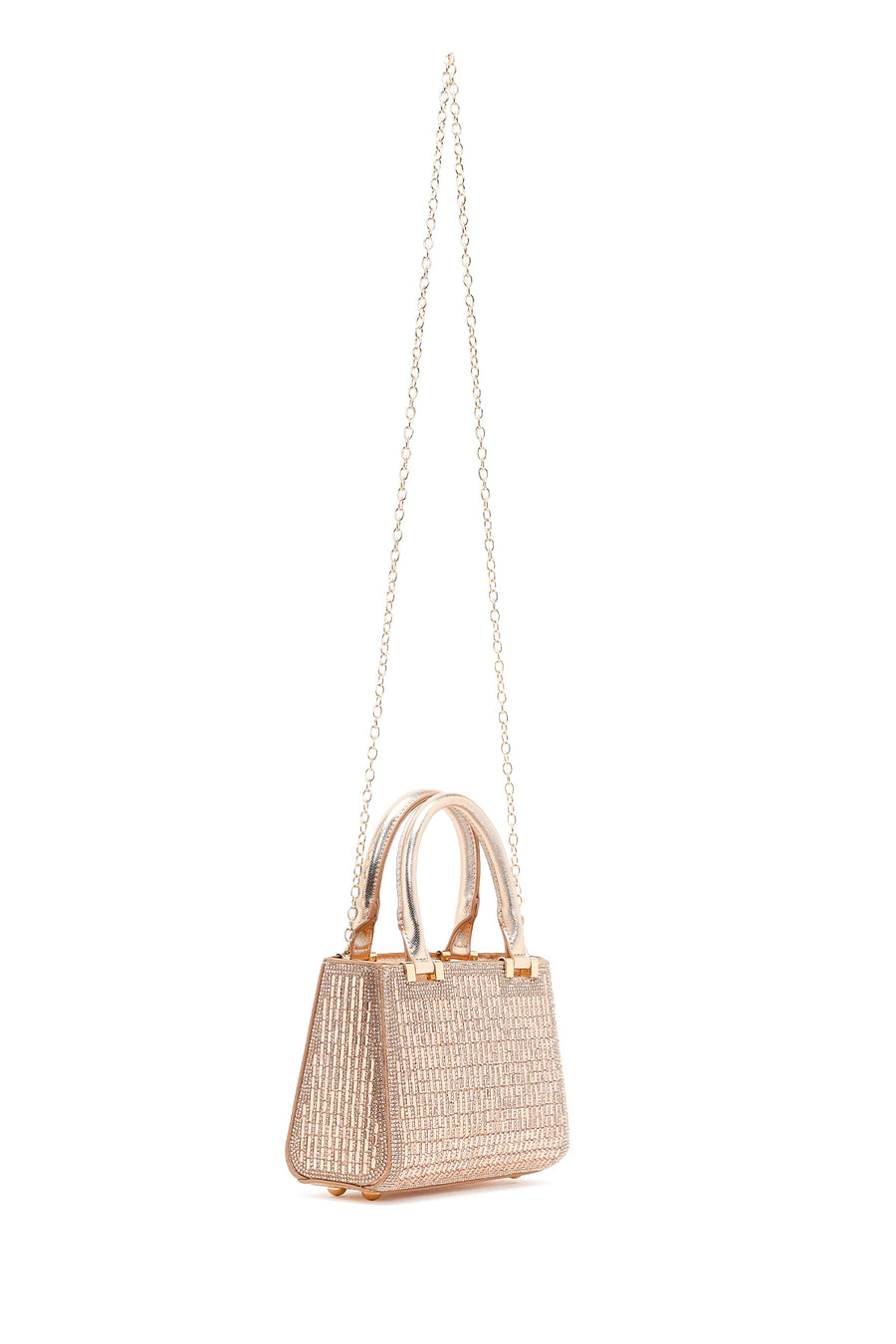 Women's Beige Long Chain Strap Embellished Mini Evening Bag