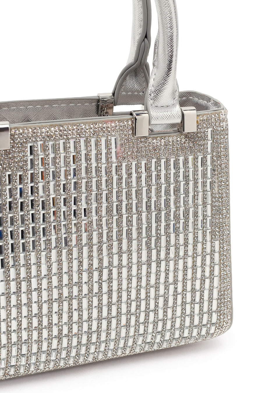 Women's Silver Long Chain Strap Embellished Mini Evening Bag