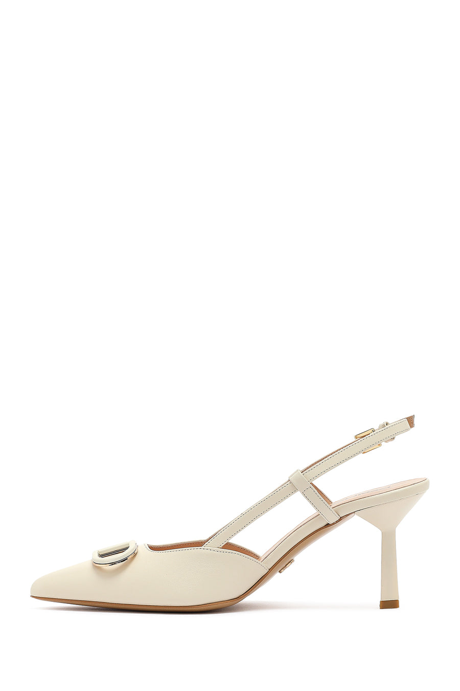 Women's Cream Slingback Thin Heel Leather Shoes