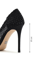 Kadın Siyah Taşlı Yüksek İnce Topuklu Deri Stiletto | Derimod
