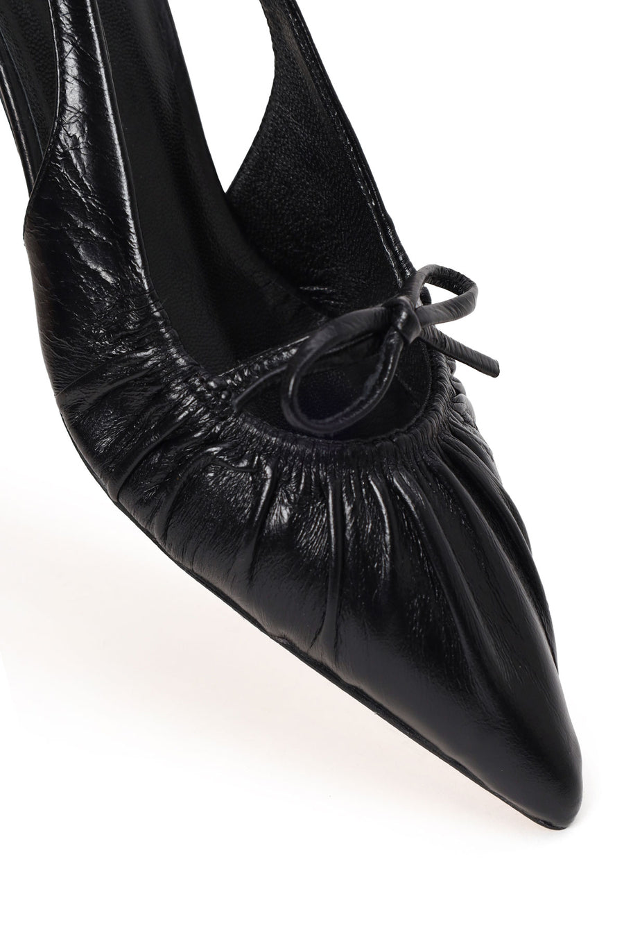 Woman Black Open-Back Low-Heeled Leather Shoes
