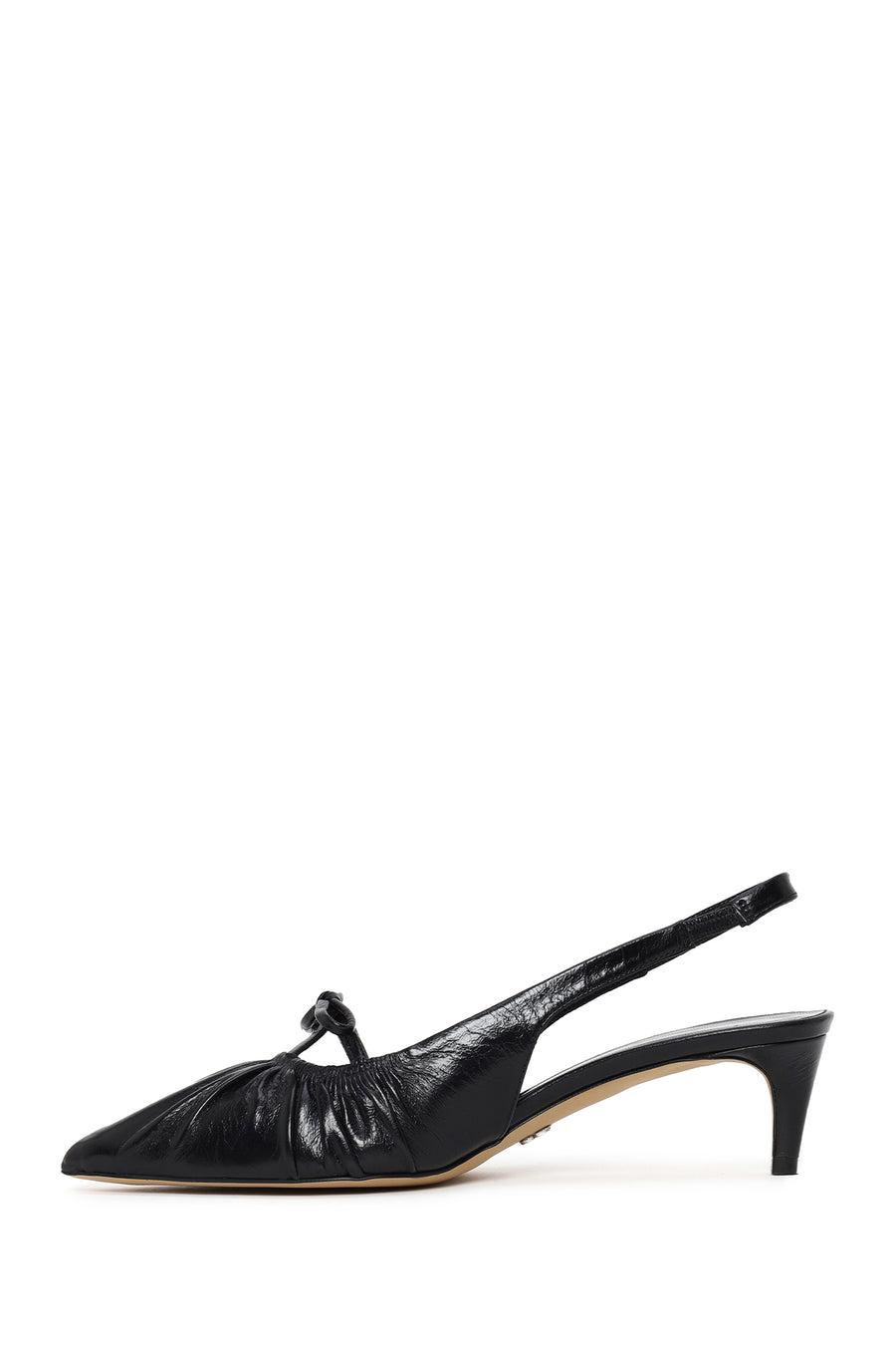 Woman Black Open-Back Low-Heeled Leather Shoes
