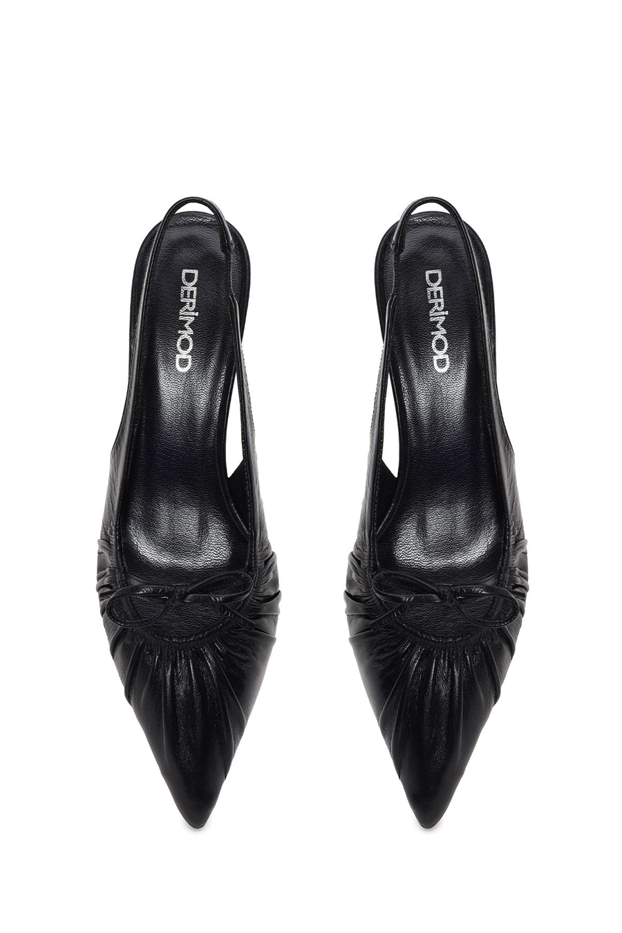 Woman Black Open-Back Low-Heeled Leather Shoes