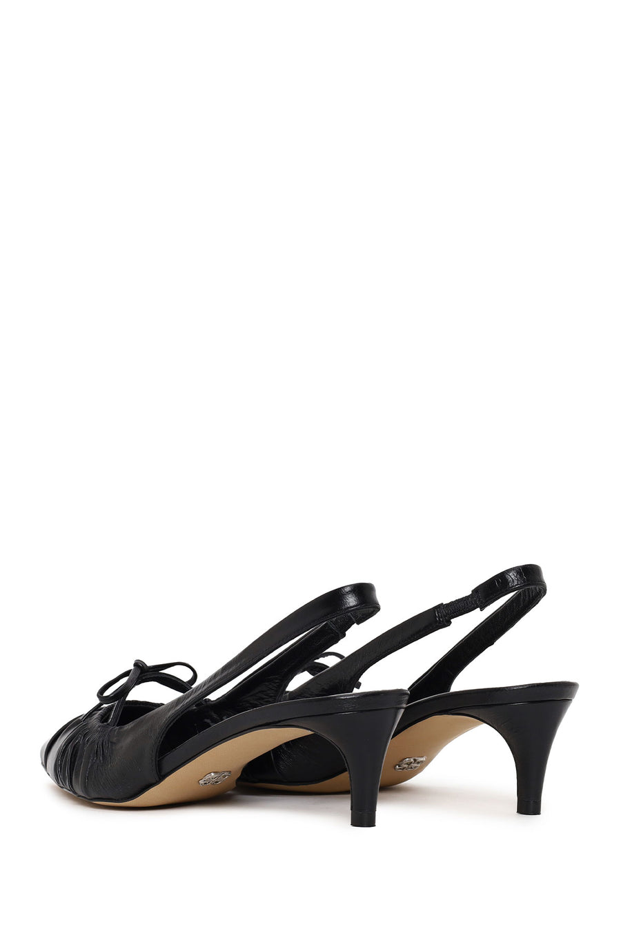 Woman Black Open-Back Low-Heeled Leather Shoes