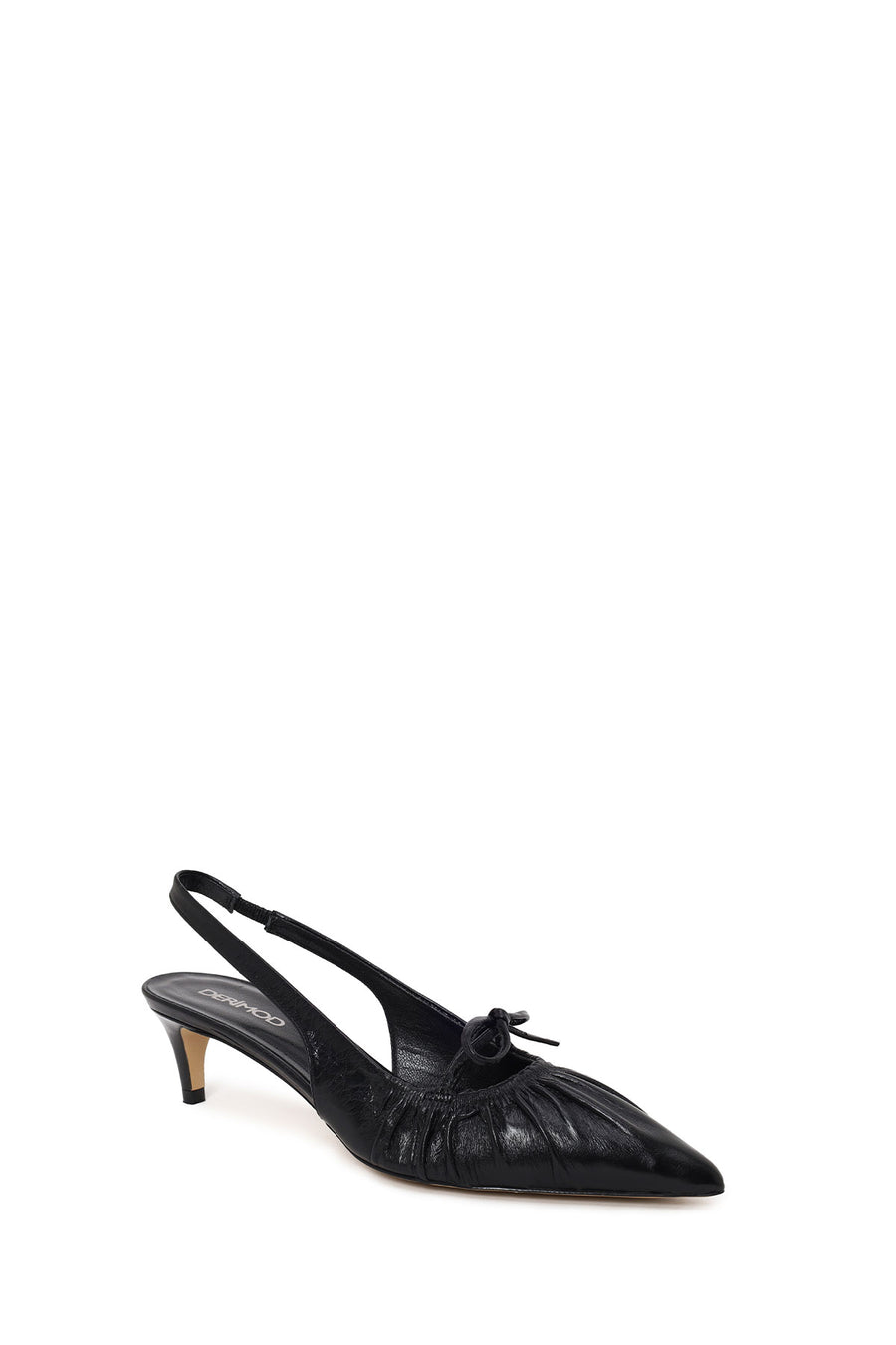Woman Black Open-Back Low-Heeled Leather Shoes