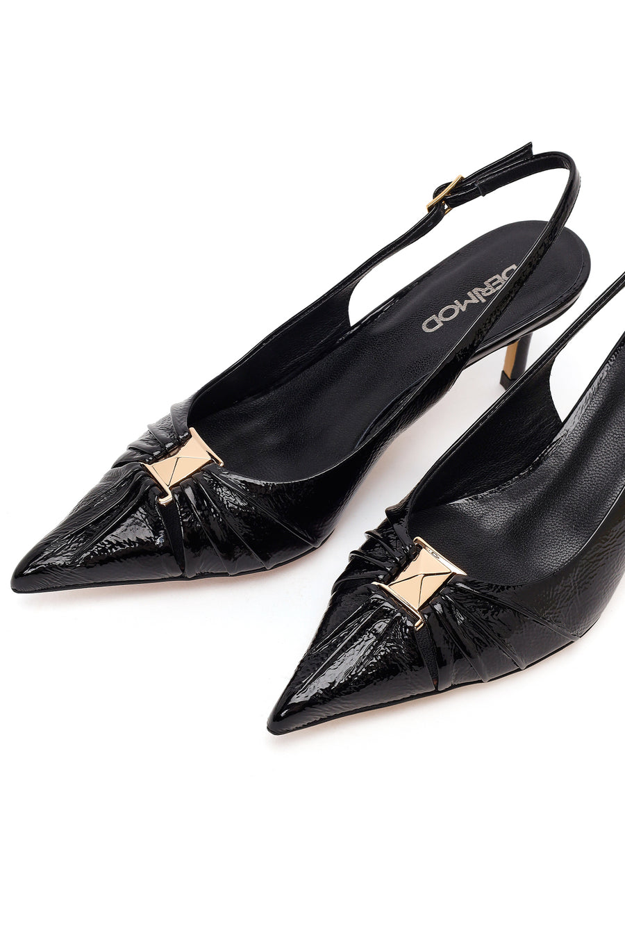 Women's Black Open Back Thin Heel Patent Leather Shoes