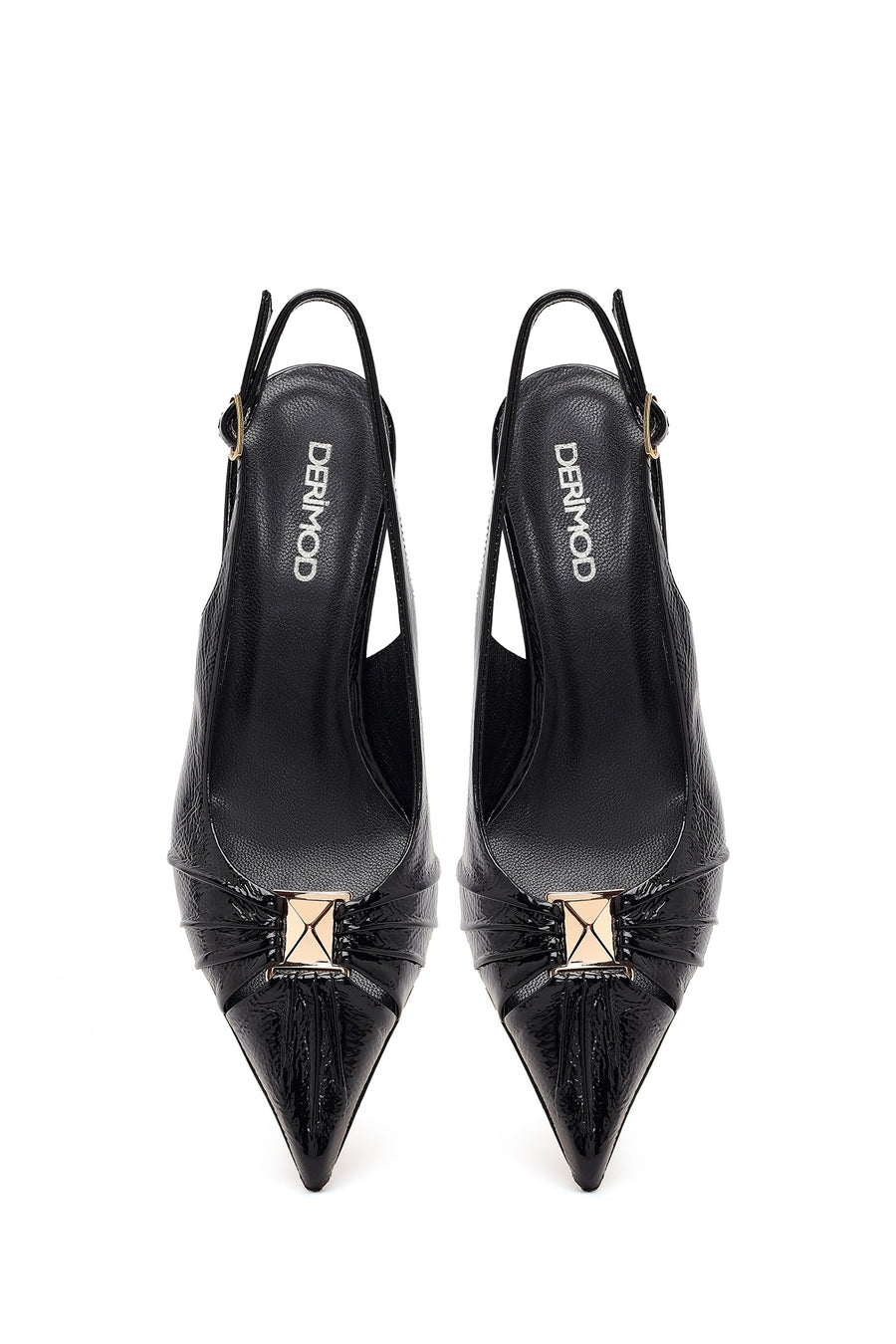 Women's Black Open Back Thin Heel Patent Leather Shoes