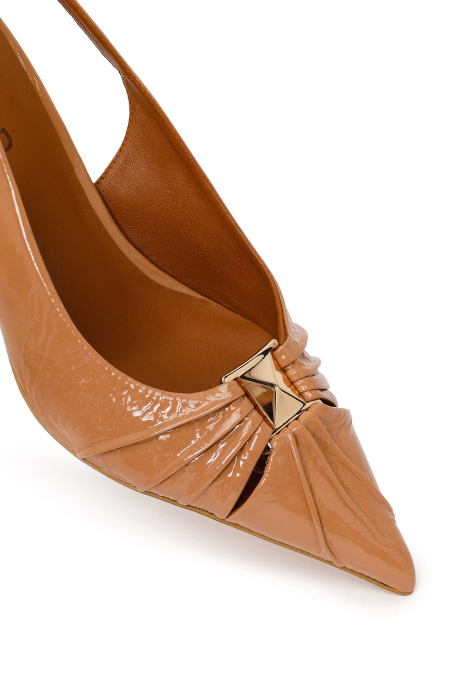 Woman Beige Open-Back Thin-Heeled Patent Leather Leather Shoe
