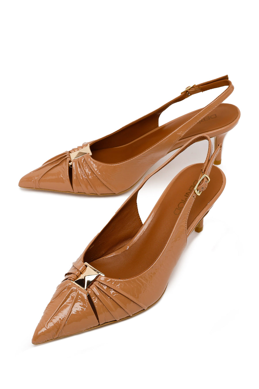 Woman Beige Open-Back Thin-Heeled Patent Leather Leather Shoe