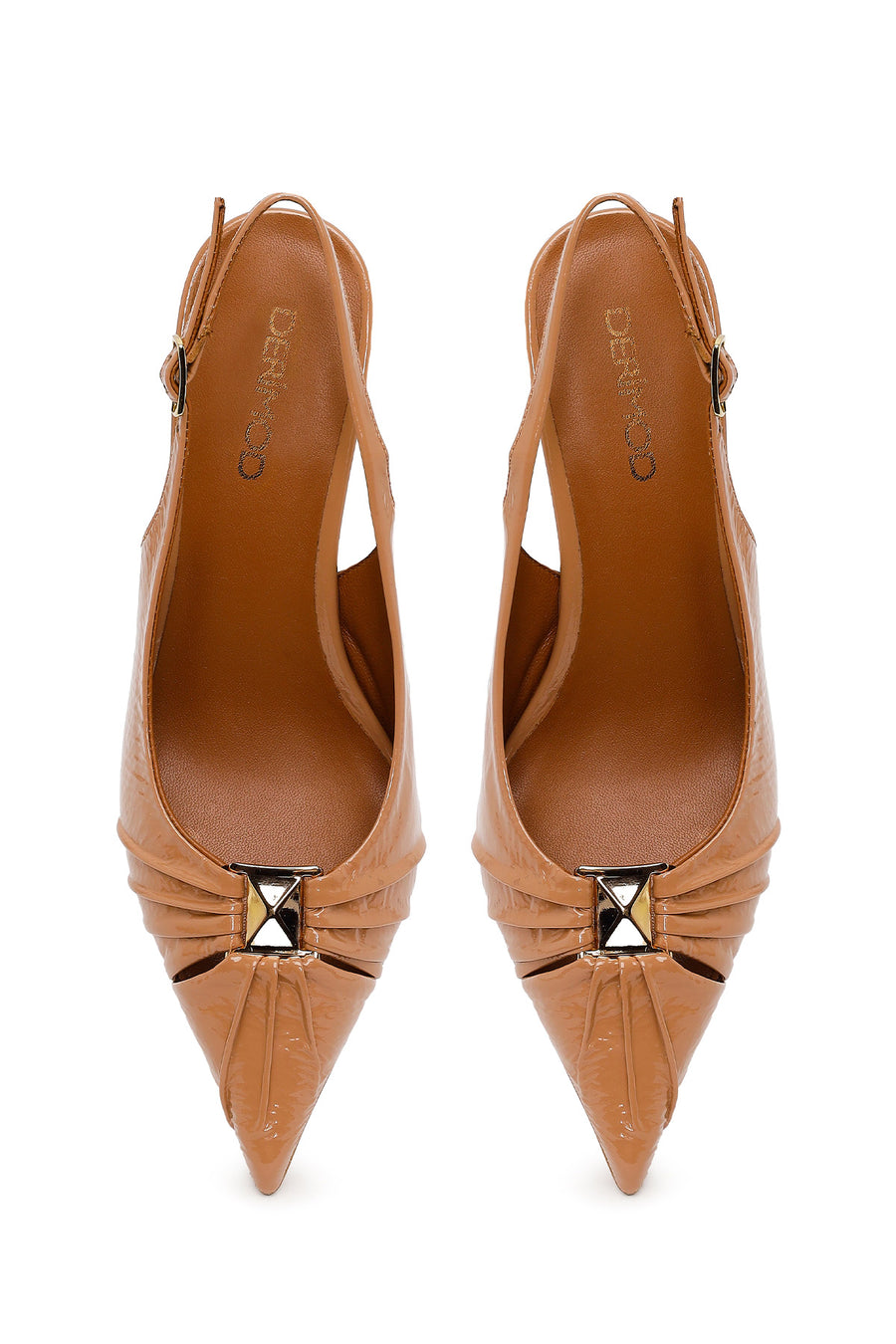 Woman Beige Open-Back Thin-Heeled Patent Leather Leather Shoe