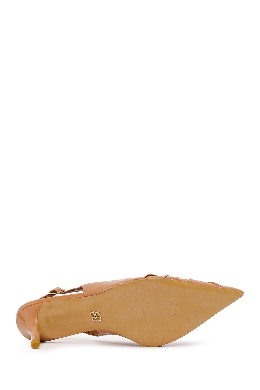 Woman Beige Open-Back Thin-Heeled Patent Leather Leather Shoe