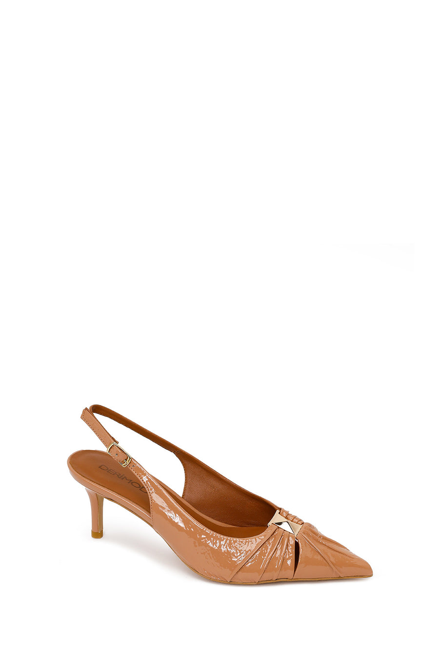 Woman Beige Open-Back Thin-Heeled Patent Leather Leather Shoe