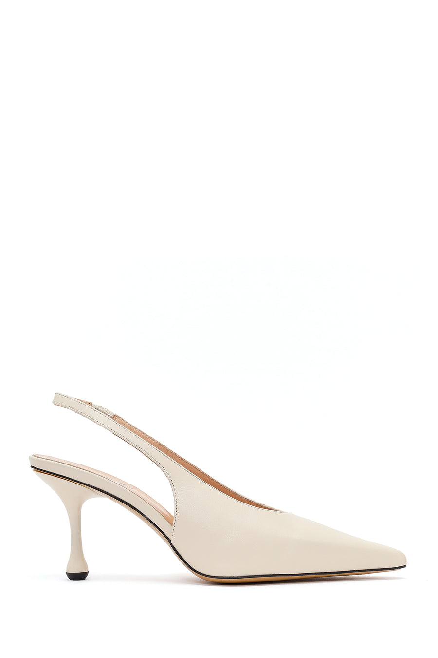 Women's Cream High-Heeled Open-Back Leather Shoes 26PFD121918 | Derimod