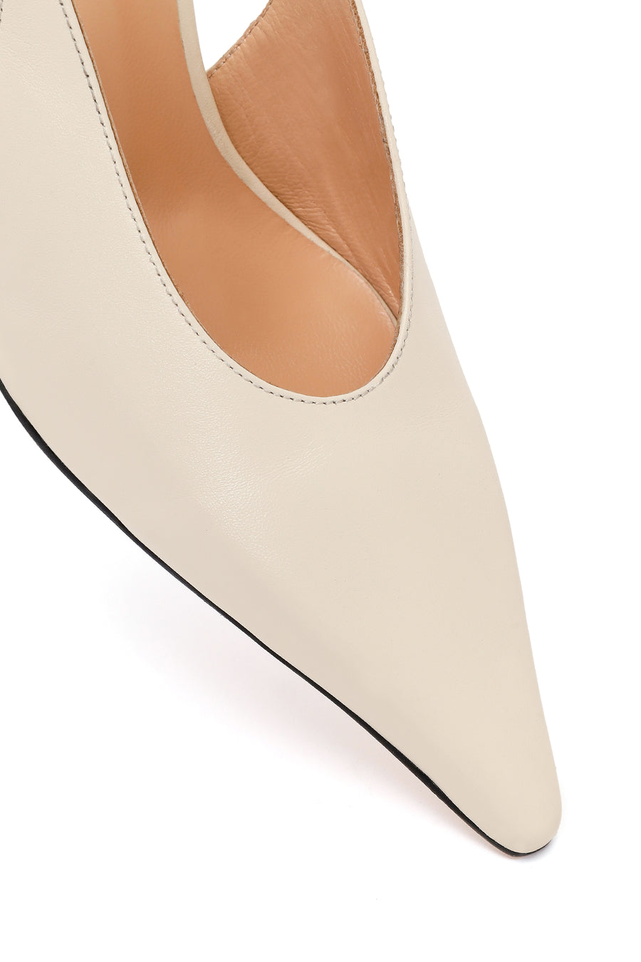 Women's Cream High-Heeled Open-Back Leather Shoes