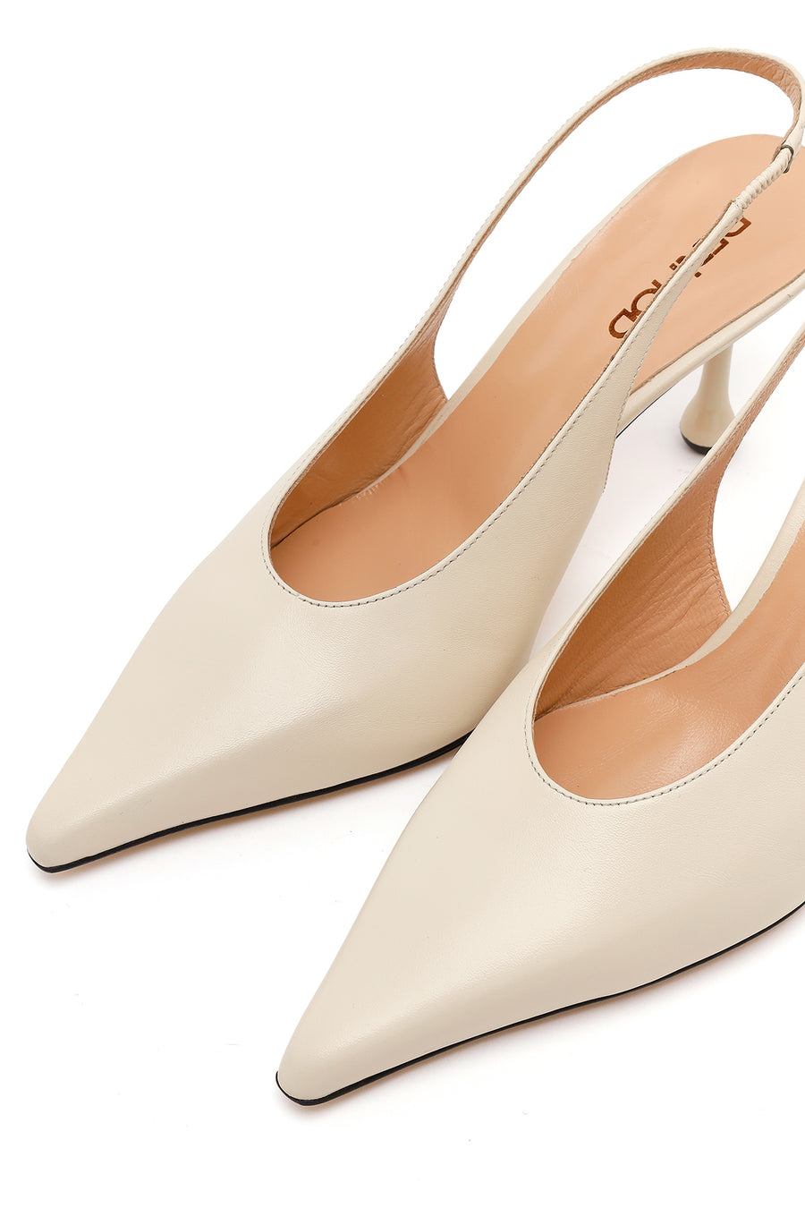 Women's Cream High-Heeled Open-Back Leather Shoes