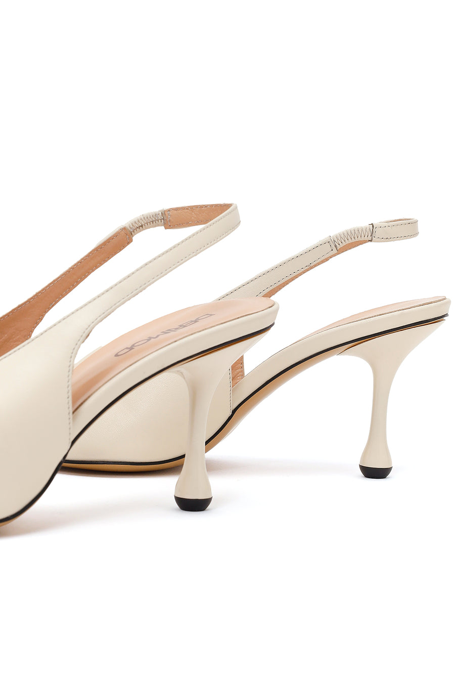 Women's Cream High-Heeled Open-Back Leather Shoes