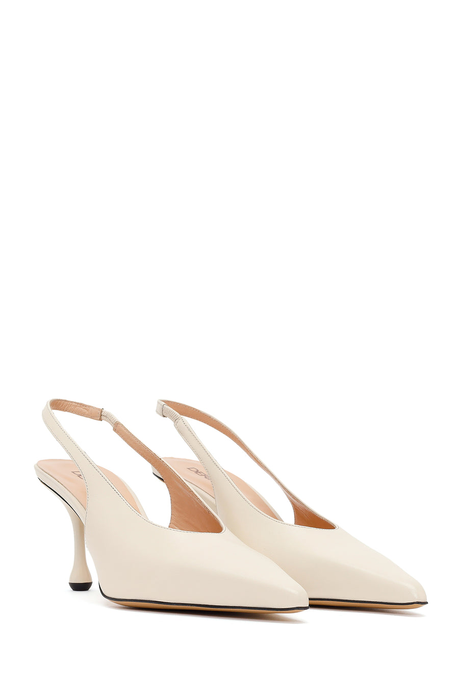 Women's Cream High-Heeled Open-Back Leather Shoes