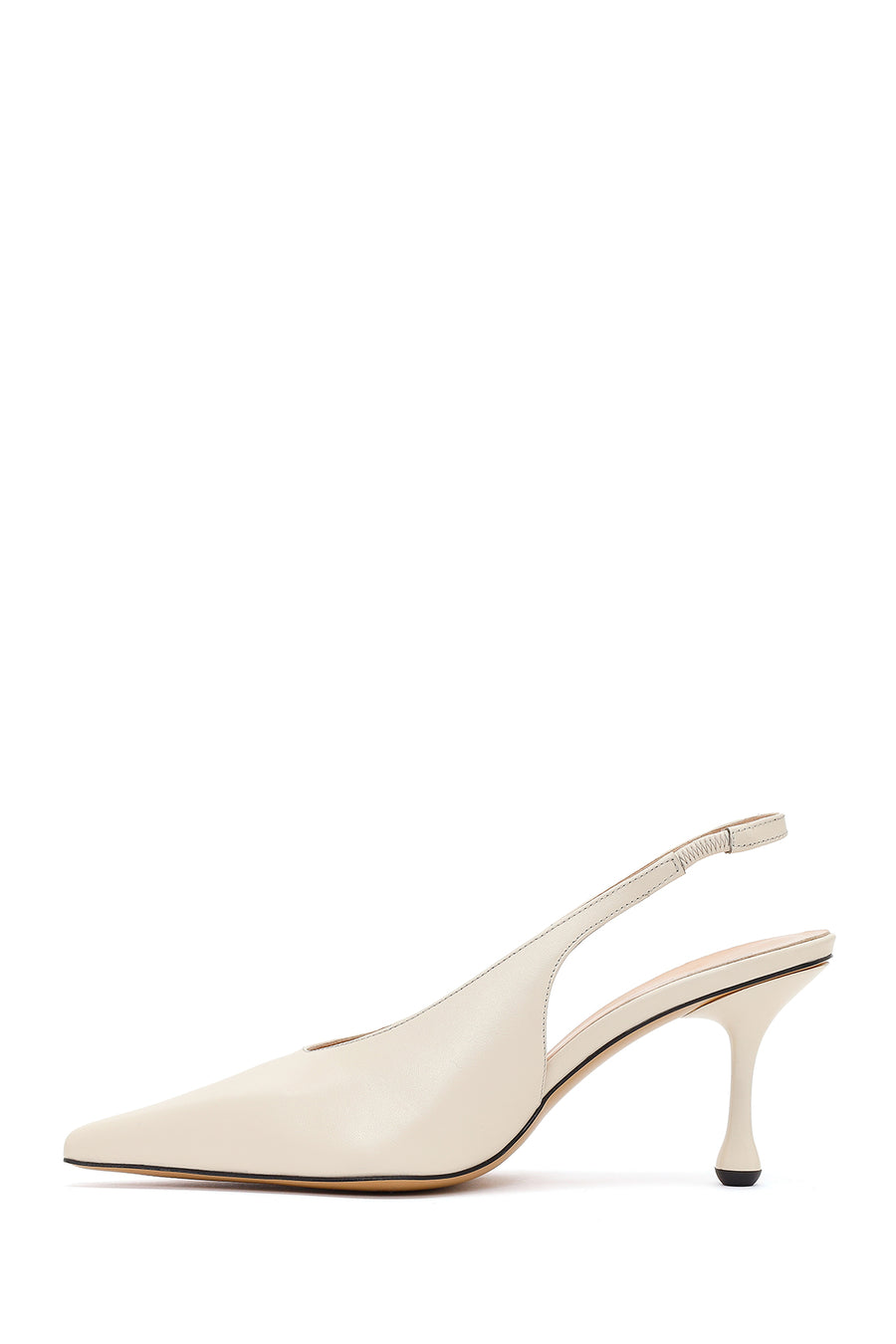 Women's Cream High-Heeled Open-Back Leather Shoes