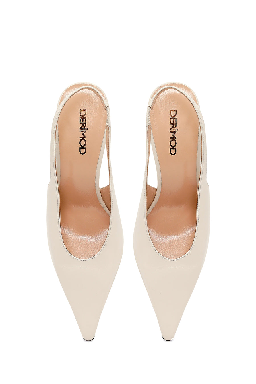Women's Cream High-Heeled Open-Back Leather Shoes