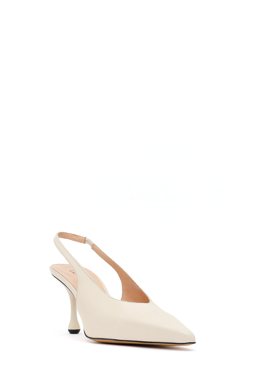 Women's Cream High-Heeled Open-Back Leather Shoes