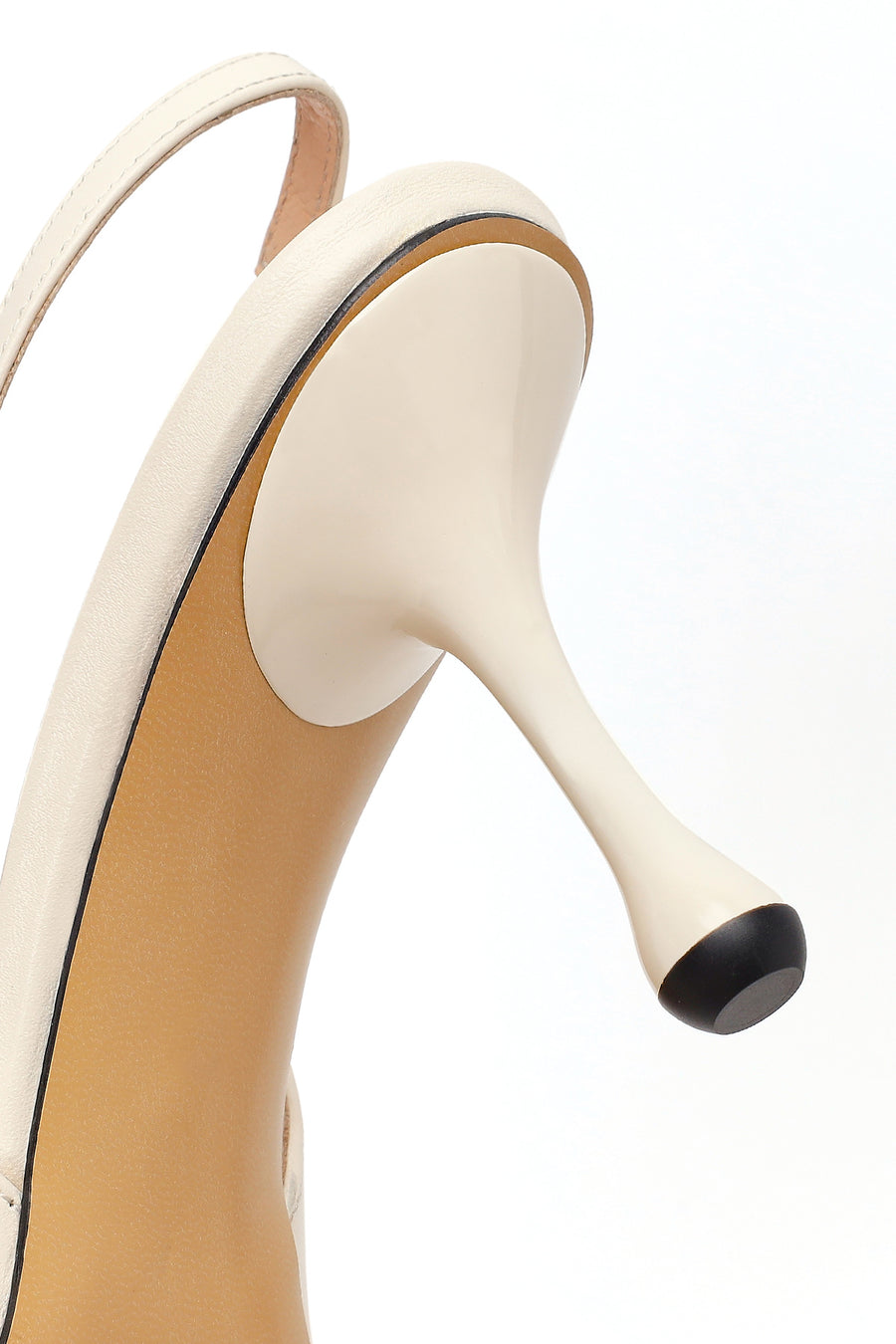 Women's Cream High-Heeled Open-Back Leather Shoes