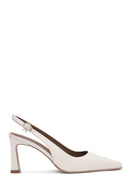 Women's Cream Buckled Ankle Slingback Heeled Leather Shoes | Derimod