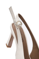 Women's Cream Buckled Ankle Slingback Heeled Leather Shoes | Derimod