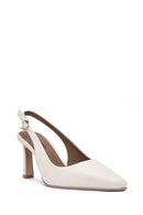 Women's Cream Buckled Ankle Slingback Heeled Leather Shoes | Derimod