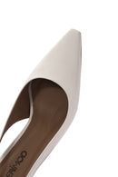 Women's Cream Buckled Ankle Slingback Heeled Leather Shoes | Derimod