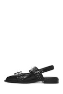 Kadın Siyah Arkası Açık Tokalı Rugan Deri Babet | Derimod