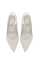 Kadın Bej Arkası Açık Kalın Kısa Topuklu Deri Ayakkabı | Derimod