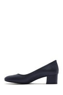 Kadın Lacivert Kısa Kalın Topuklu Deri Ayakkabı | Derimod