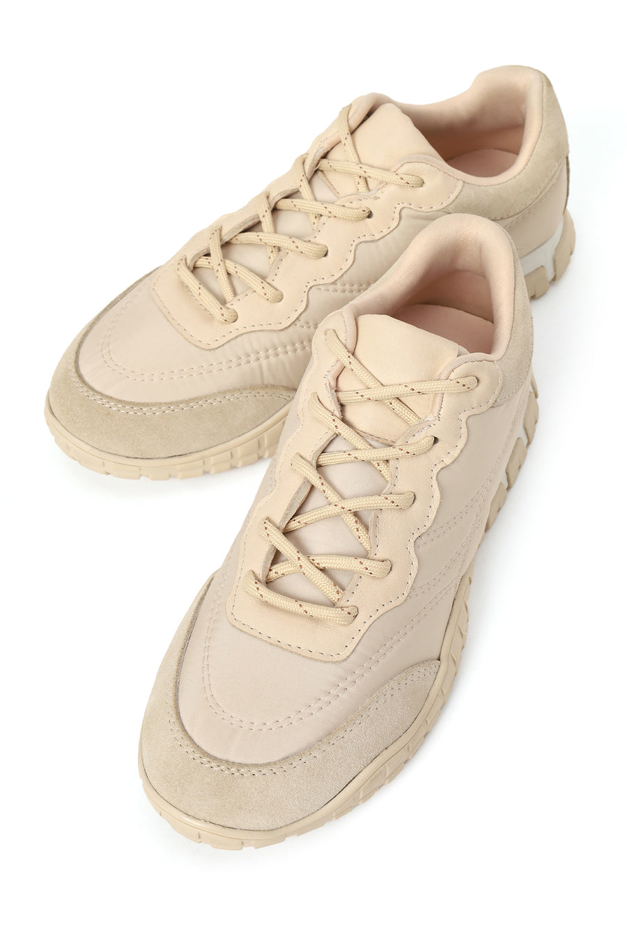 Woman Beige Lace-Up Leather Sneakers