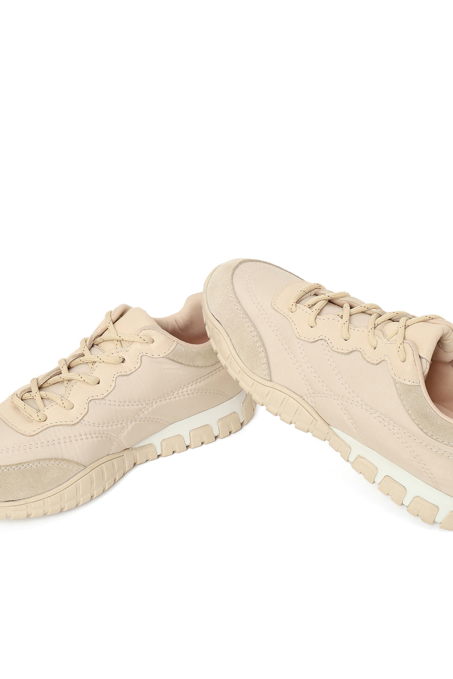 Woman Beige Lace-Up Leather Sneakers