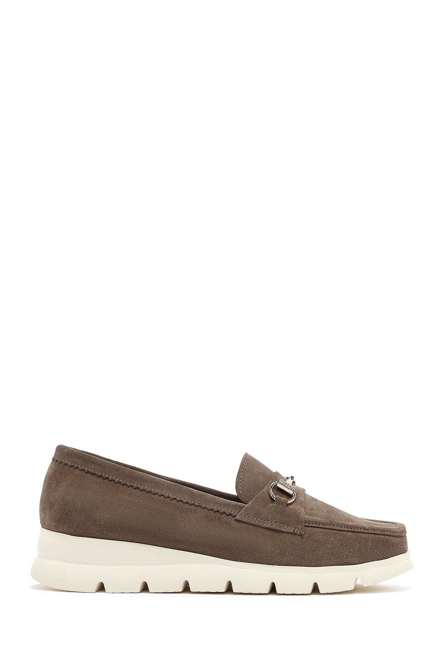 Women's Mink Wedge Heel Suede Leather Comfort Loafer 26PFD150210 | Derimod