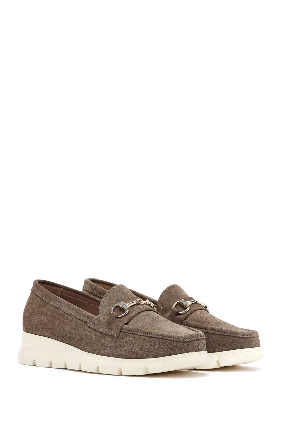 Women's Mink Wedge Heel Suede Leather Comfort Loafer