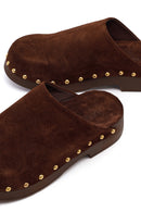 Women's Brown Platform Suede Leather Slippers | Derimod