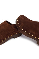 Women's Brown Platform Suede Leather Slippers | Derimod